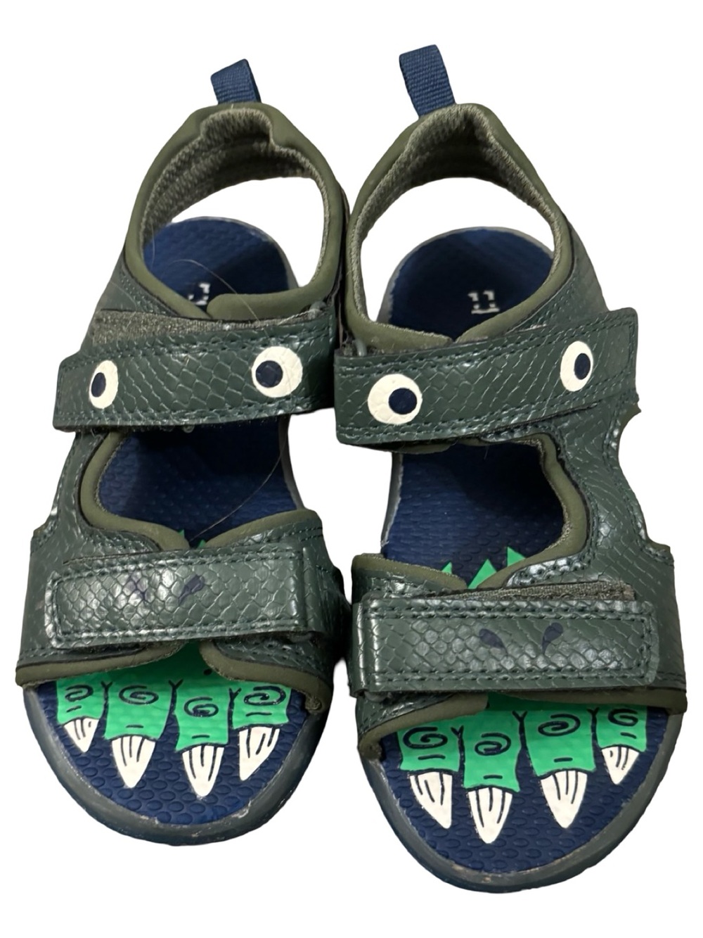 Carter's Cade Green and Navy Light Up Adjustable Dino Monster Sandals Size 11